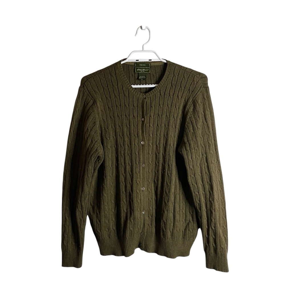 Eddie Bauer Women's Olive Green Cable Knit Button Down Cardigan